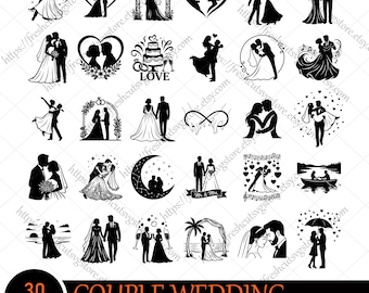 Wedding Couple SVG Bundle, Bride and Groom Silhouette Clipart, Wedding Love svg, Engagement svg, Lovers svg, Married svg, Husband Wife svg