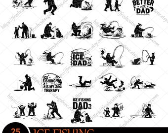 Ice Fishing svg Bundle, Dad & Son Fishing Clipart, Winter Fishing svg, Fisherman Cut File, Walleye Ice Fishing, Fishing svg, Snow Fishing