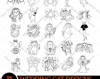 Bachelorette Cat SVG Bundle, Wedding Cat svg, Funny Bridal Shower Clipart, Disco Cat svg, Whimsical Bride Groom Pet, Party Itinerary Doodle