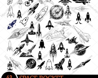 Rocket Ship SVG-bundel, ruimtevaartuigen svg, raket svg, Rocketships svg, spaceshuttle svg, ruimteschip svg, ruimteraket, ruimte, astronaut clipart