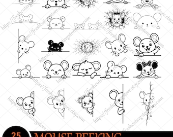Muis gluren SVG PNG-bundel, muis gluren familie-uitje SVG, muis gluren SVG, muis Peekaboo SVG, muis en vrienden SVG, dier gluren SVG