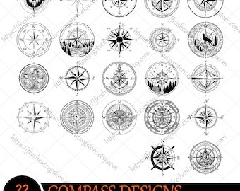 Compass SVG PNG Bundle, Compass Clipart, Travel Compass png, Adventure Compass,Mountain compass Silhouette, Nautical Compass,Camping compass