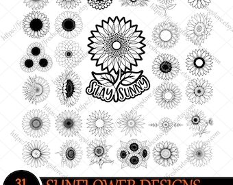 Sunflower SVG Clipart Bundle, Floral Cut Files for Cricut,Silhouette, Floral svg, Sunflowers Line Art, Sunflower Vector, Boho sunflowers svg