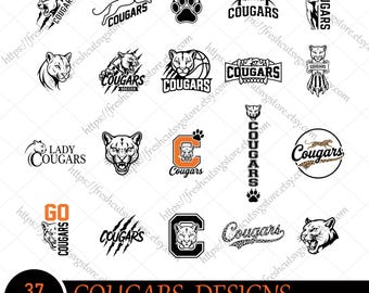 Paquete de archivos SVG de pumas, mascota de puma en formato SVG, monograma de puma en formato SVG, cabeza de puma en formato SVG, puma rugiendo en formato SVG, pata de puma, camiseta de puma, imágenes prediseñadas de puma