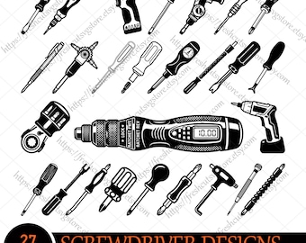 Screwdriver SVG Bundle, Hand Tool Silhouette, Screwdriver Vector, Workshop Tools svg, Drill svg, Handyman svg, Mechanic Clipart for Cricut