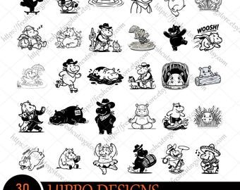 Hippo SVG PNG Bundle, Hippo Sleeping svg, Hippopotamus svg, Dancing Hippo, Hippo Cowboy svg, Peeking Animal svg, Baby Hippo,Instant Download