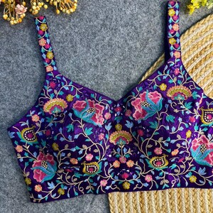 Pure Gaji Silk Sleeves Less Blouse, Embroidery Sequence And  Multi Thread Work And Mirror Work,Ready To Wear ( FULL STITCHED )