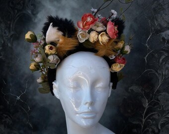 Fox  Ear Headband with Flowers, Woodland Cottagecore Festival Crown