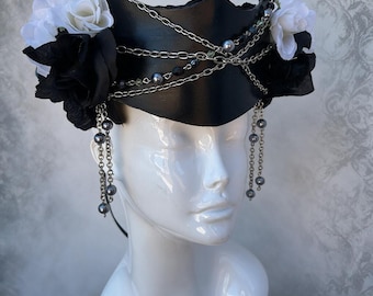 Goth  Crown – Black Leather, Chains, Alternative Bridal Headpiece