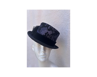 Gothic Victorian Top Hat – Purple Brocade & Black Velvet with Beaded Lizard Appliqué – Renaissance Faire, Festival, Steampunk Hat