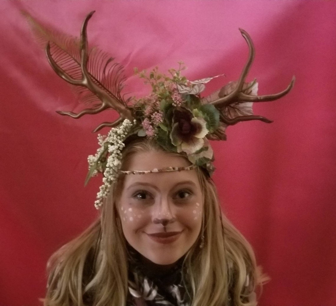 Deer Antler Headdress. Flower Headband. Ren Faire Headband. Etsy
