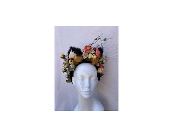 Fox Ear Headpiece with Flowers, Woodland Animal Crown, Renaissance Faire Headband, Fantasy Festival Headpiece, Cottagecore Fox Ears