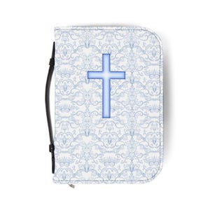Blauwe bijbelomslag met kruispatroon | Schriftorganizer met ritssluiting