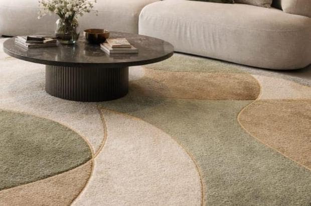 Modern Abstract Area Rug: Neutral Green Beige Organic Shape Carpet - Etsy