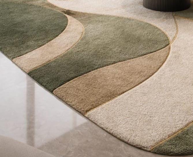 Modern Abstract Area Rug: Neutral Green Beige Organic Shape Carpet - Etsy