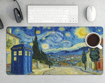 Starry Night TARDIS – Whovian Vincent van Gogh Extended Mousepad