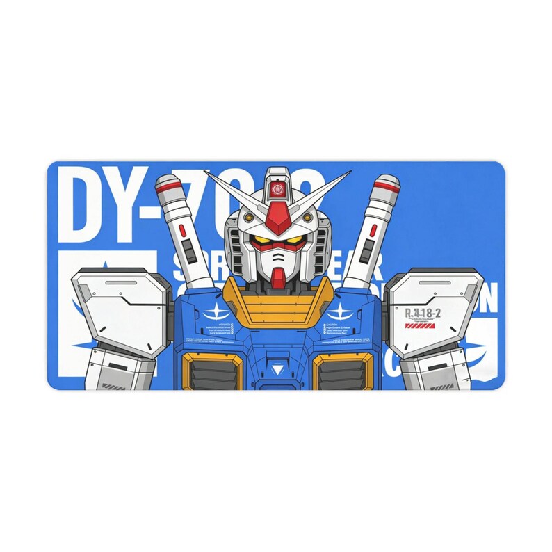 K&ouml;nnte beinhalten: Rechteckige Grafik mit dem Kopf und Torso eines Roboters in Blau, Wei&szlig;, Rot und Gelb. Der Text "DY-70" ist wei&szlig; auf blauem Hintergrund zu sehen. Das Design des Roboters ist detailliert und stilisiert. Es ist ein Print oder eine Illustration.