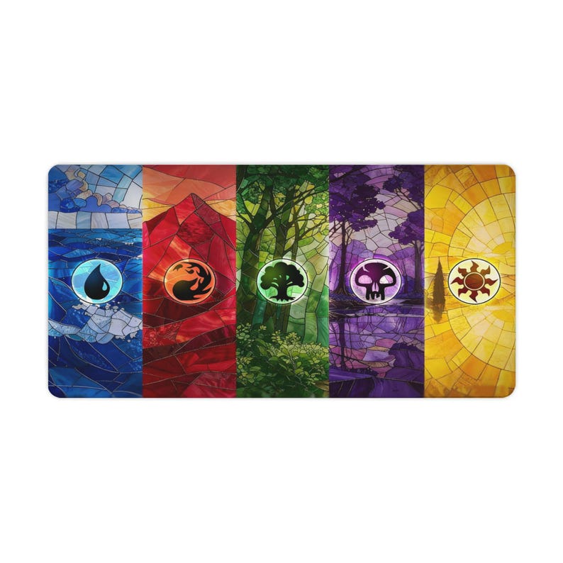 MTG Stained Glass Mana Symbols Desk Mat | Five Color Magic Gaming ...