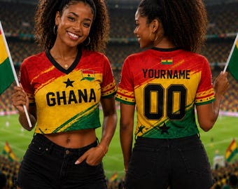 Custom Ghana Soccer Crop Top Jersey, Personalized Soccer Crop Top Jersey, Ghana Crop Top, Soccer Outfit, Festival Shirt, Football Fan