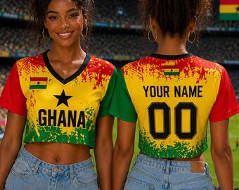 Custom Ghana Soccer Crop Top Jersey, Personalized Soccer Crop Top Jersey, Ghana Crop Top, Soccer Outfit, Festival Shirt, Football Fan