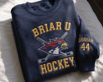 Briar U Hockey Embroidered Crewneck, Graham 44 Sweatshirt, Off Campus Inspired Sweatshirt, Custom Name Number Sleeve, Di Laurentis, Logan 22