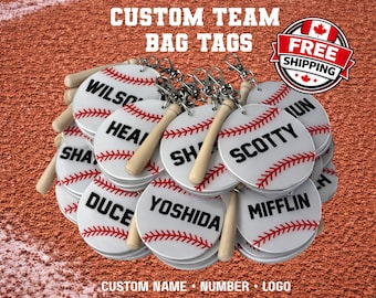 Custom Bulk Baseball Bag Tags | Personalized Name, Number, Logo, Team Gift