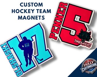 Custom Hockey Player Magnet | Personalized Team Keepsake, Locker Decor | Car Magnet weather proof
