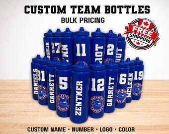 Custom Team Water Bottles (Bulk) • Personalized Name & Number • Hockey, Baseball, Soccer Gifts