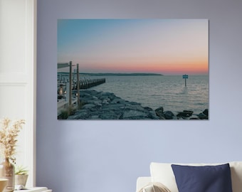 The End at Montauk, NY Ocean View roze en blauwe zonsondergang - aluminium muurkunst
