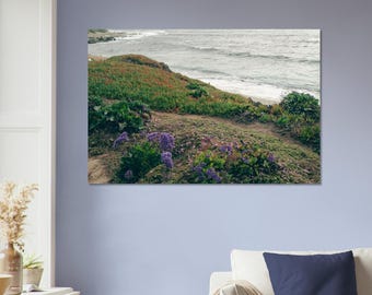 San Diego, Californië La Jolla Zomerbloemen Oceanside Waves Beach View - Muurkunst print op aluminium