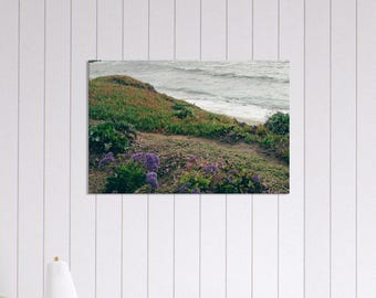 San Diego, Californië La Jolla zomerbloemen oceaan golven strandzicht - canvas muurkunst kust
