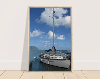 Zeilboot Hawaï op de oceaan - ingelijste canvas muurkunst