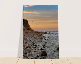 Montauk strand kust zeezicht bij zonsondergang canvas muurkunst