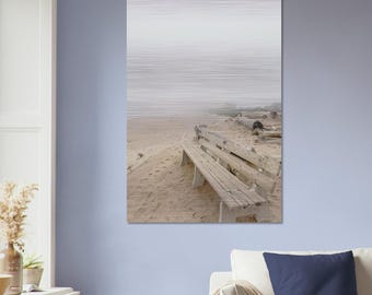 Montauk-strand op een mistige dag - muurkunst print geborsteld aluminium