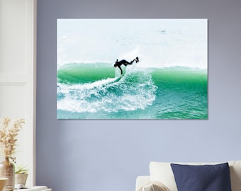 Surfer on Ocean Green Emerald Wave, Hawaii Northshore - Muurkunst print op aluminium