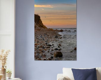 Montauk Beach Kust Zeezicht bij zonsondergang Geborstelde aluminiumprint