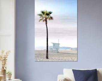Venice Beach met strandwacht en palmbomen - print van geborsteld aluminium