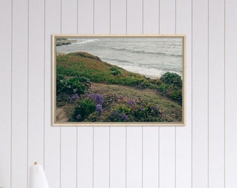 San Diego, Californië La Jolla Zomerbloemen Oceanside Waves Beach View - Ingelijste canvas muurkunst kust