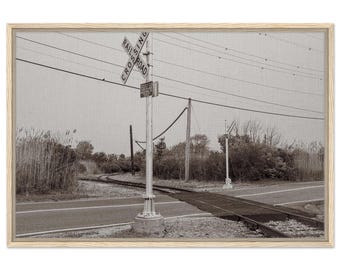 Railroad Train Track & Sign in Montauk NY - ingelijste canvas muurkunst