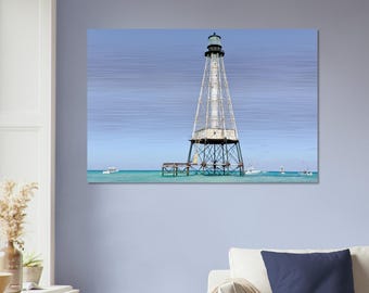 Lighthouse at Alligator Reef, Florida - muurkunst print geborsteld aluminium