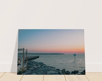 The End at Montauk, NY Ocean View roze en blauwe zonsondergang - matte poster muurkunst