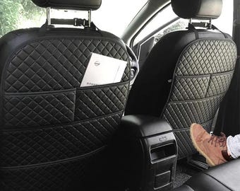 Universal Car Seat Back Protector with Organizer Pocket, PU Leather Waterproof Kick Mat Cover, Auto Seat Back Storage Pad for Kids