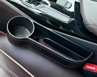 PU Leather Car Seat Gap Organizer Box with Charging Hole, Phone Cup Holder Storage