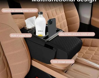 Car Center Console Armrest Cushion with 2 Cup Holders, Auto Armrest Height Booster Pad, Soft Armrest Pillow Cover for All Seasons