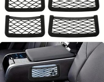 Adhesive Car Storage Net Pocket, Door Side Seat Organizer Bag 15-20cm for Auto Interior