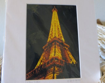 Eiffel Tower at Night--5x7 Original Photo in White Matte