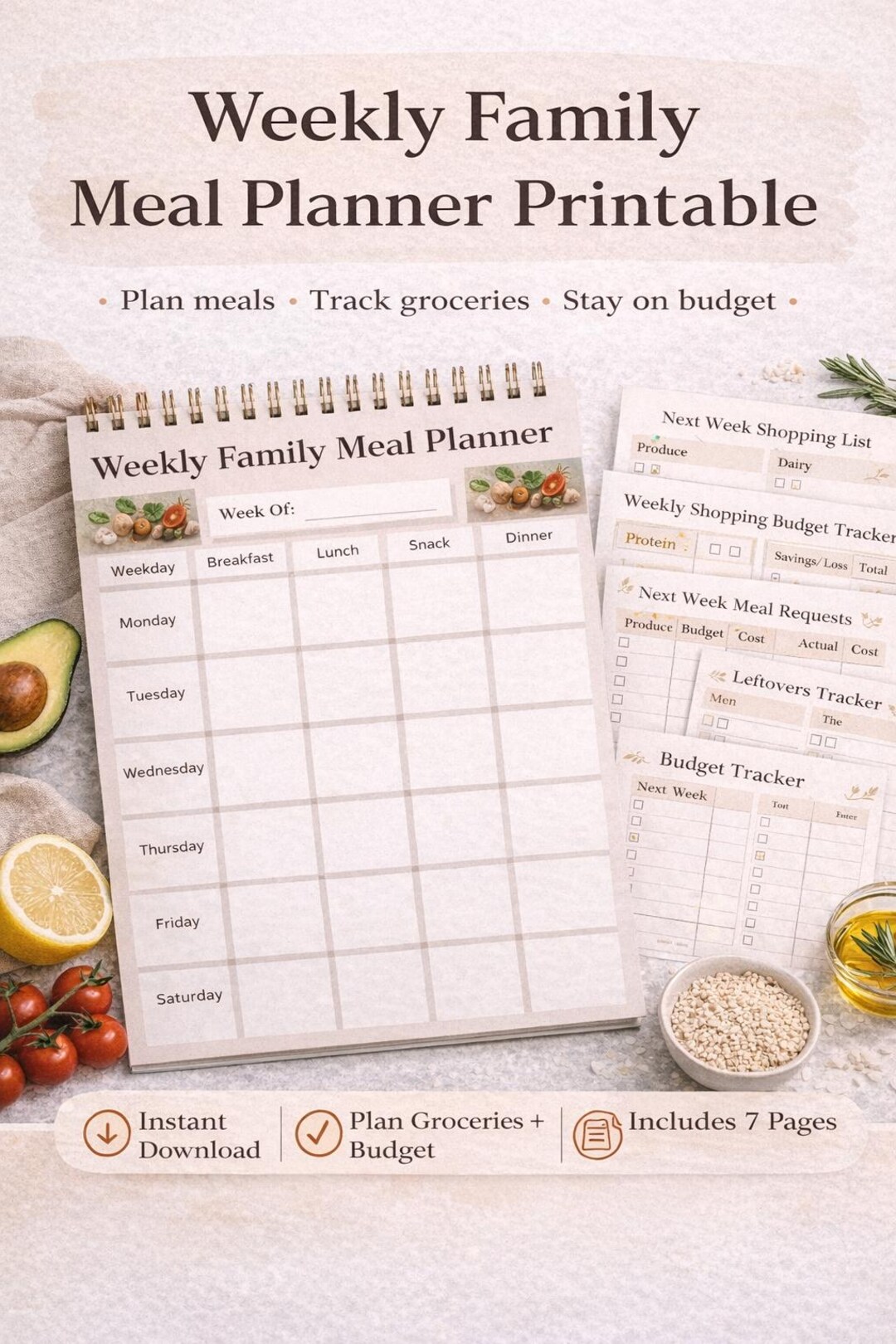 Weekly Family Meal Planner Printable | Meal Plan, Grocery List & Budget ...