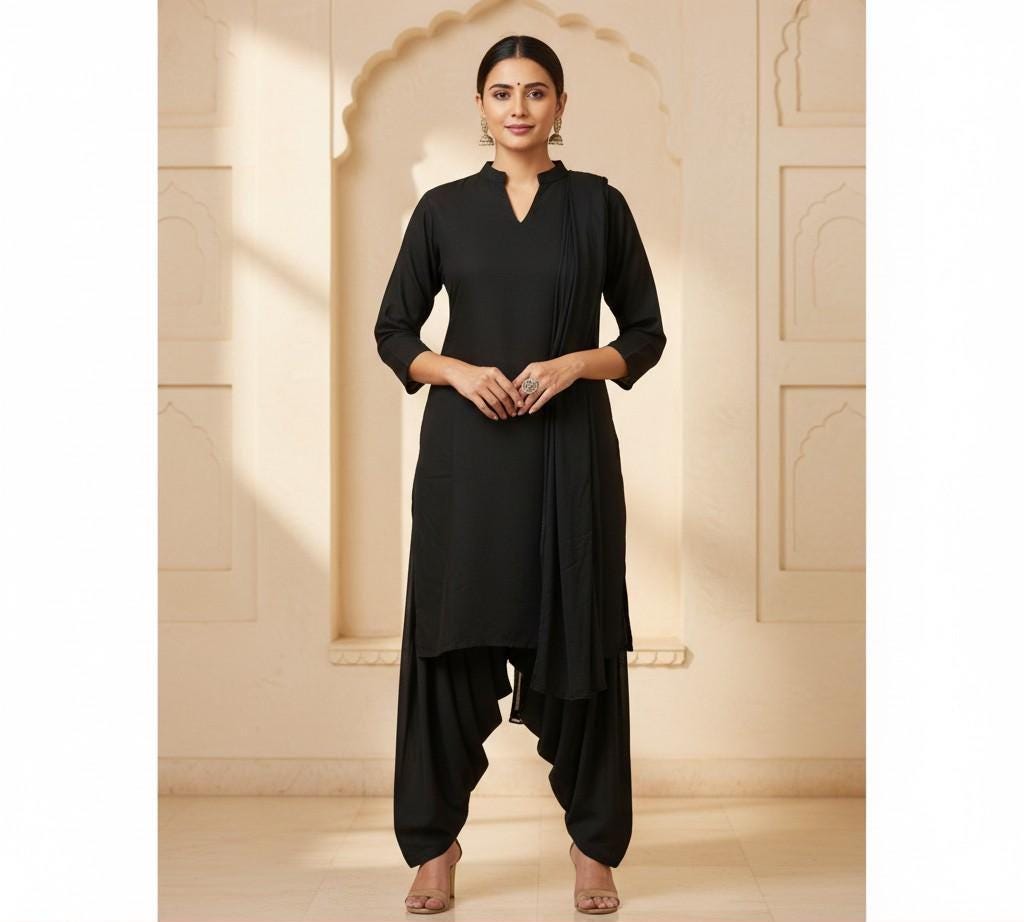 Black Georgette Salwar Kameez Set: Fully Stitched Ethnic Party Wear OutfitD7
