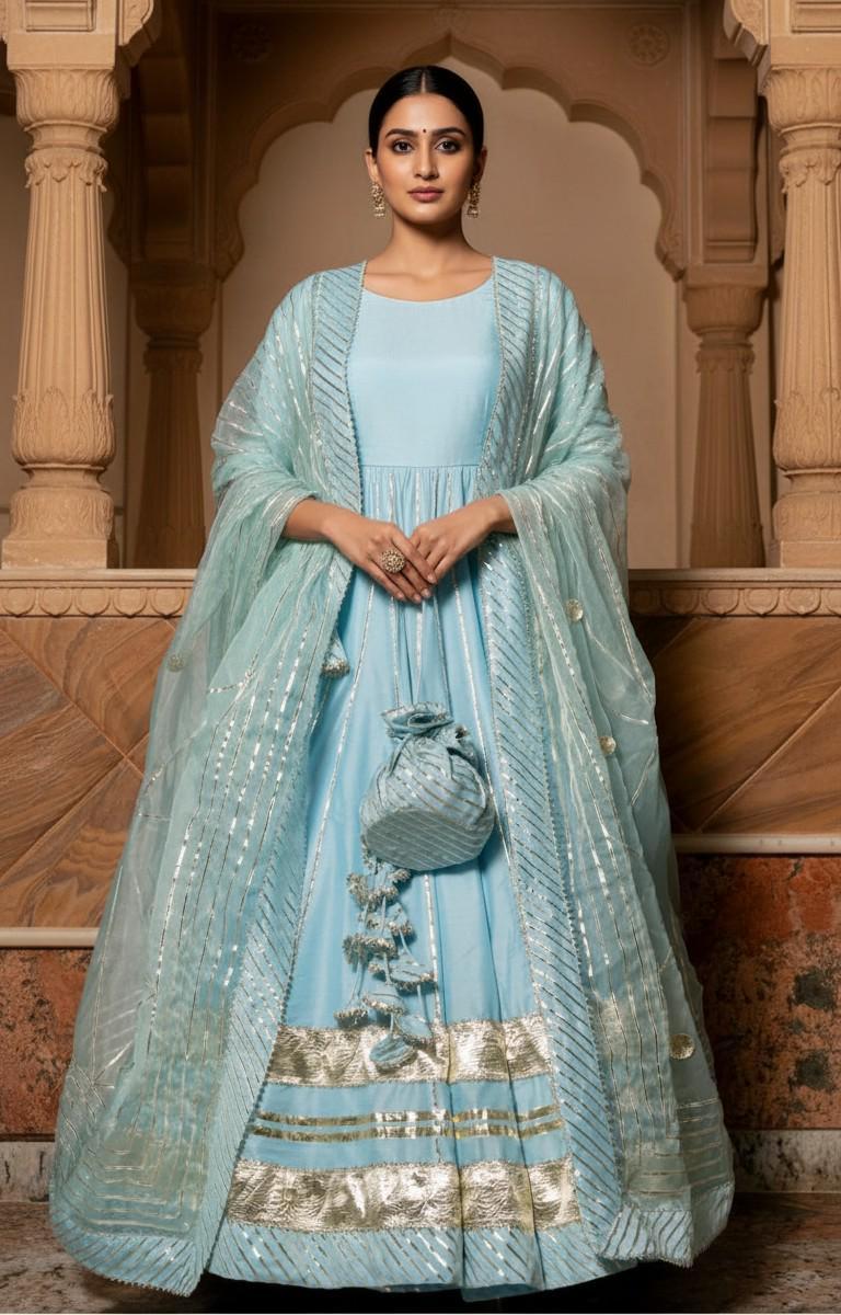 baby blue anarkali dress Parthi Sky Blue Anarkali Suit with Net Dupatta main image 0