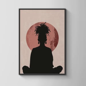 Silhouette Meditation Wall Art Print with Circle Background